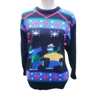 Vintage Christmas sweater ski Ice Skate Adell Barre